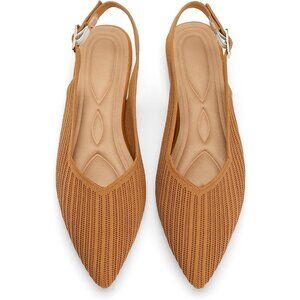 Women's Flats Shoes Pointed Toe Knit Foldable Ballet Ankle Strap Flat Brown